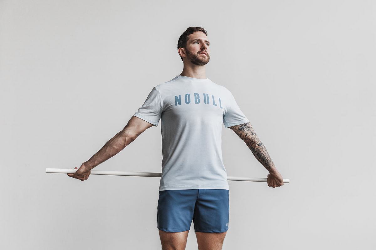 Nobull Men's T Shirts Blue | Australia (WJ1235)